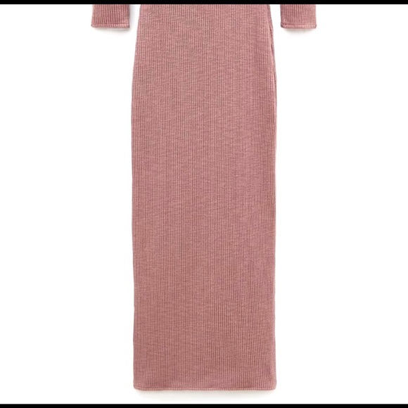 Zara Ribbed Midi Dress Mauve Square Neck Size M - Picture 4 of 8